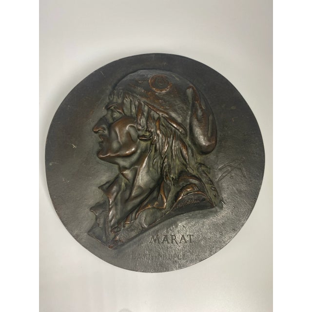 1868 French Antique Bronze Plaque of Jean Paul Marat by Jean Baptiste Buisson For Sale - Image 4 of 12