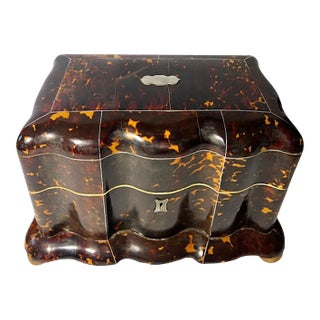 Mid 19th Century English Faux Tortoiseshell Tea Caddy For Sale