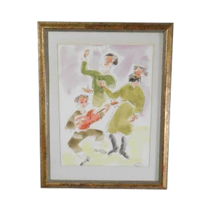 Moshe Raviv "Dancing Hasidim" Original Watercolor on Paper Signed
