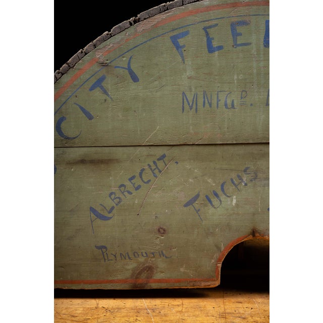 Wood Early 20th C. "Hub City" Feed Cutter Wooden Sign by Albrecht, Fuchs & Thurmann For Sale - Image 7 of 16