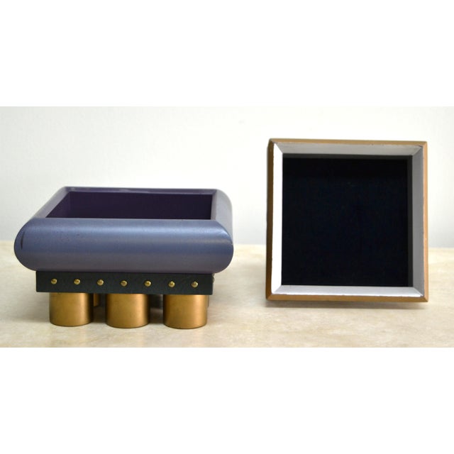 1998 Signed Post Modern Lidded Wood & Brass Box Silver Gold For Sale In Miami - Image 6 of 11