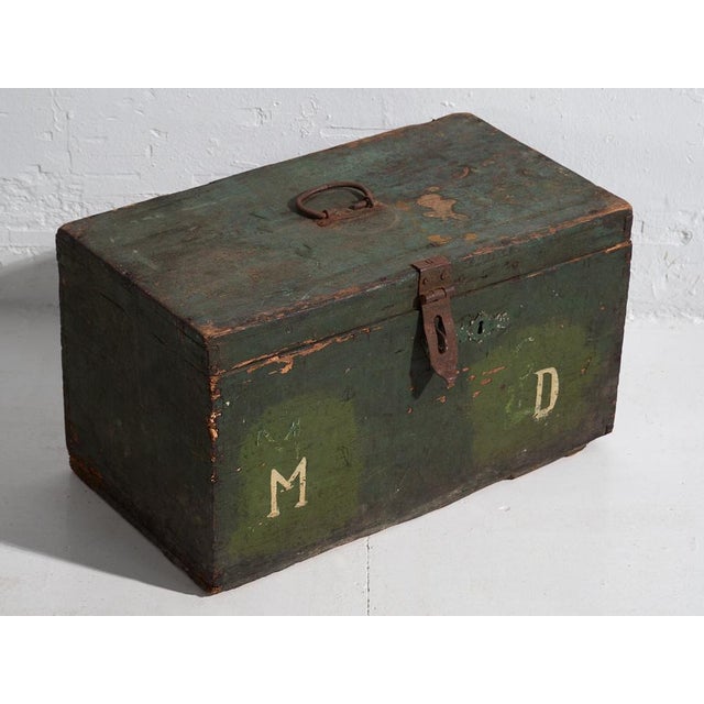 Antique Green Wooden Chest, 1910s For Sale - Image 4 of 9