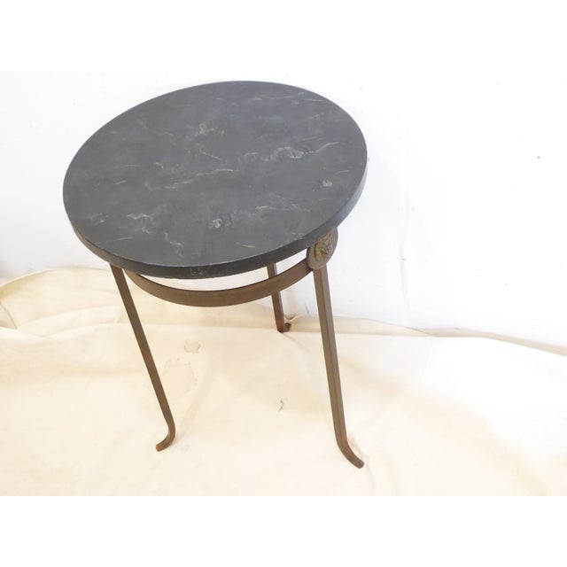 Mid 20th Century Vintage Bronze Tone & Marbleized Side Tables - A Pair For Sale - Image 5 of 6