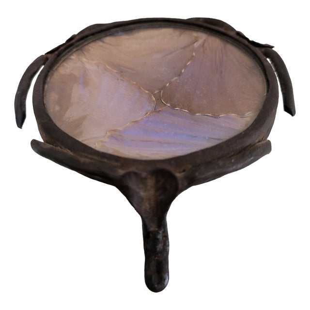 Antique French Art Nouveau Butterfly Wing Trinket Dish by Peguy, 1890s For Sale