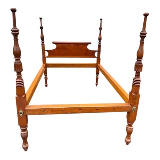 Antique American Federal Period Tall Post Bed With Carved Bells For Sale