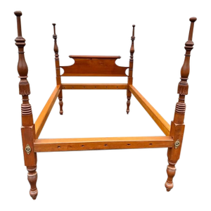 Antique American Federal Period Tall Post Bed With Carved Bells