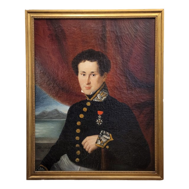 Julie Delamontre, Portrait of a Military Officer, 1832, Oil Painting on Canvas, Framed For Sale