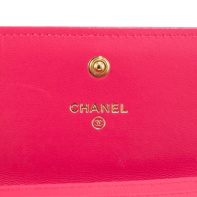 Pink Chanel CC Logo Quilted Lambskin Leather Pink Gold-Tone Hardware Flap Long Wallet For Sale - Image 8 of 10
