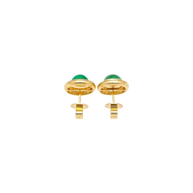 Metal 8.47 Carat Cabochon Emerald and Diamond Halo Stud Earrings - 2 Pieces For Sale - Image 7 of 7