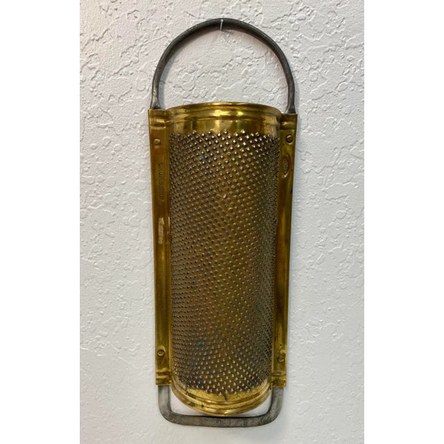 Gigantic Vintage Brass Double Handled Half Round Kitchen Grater From Germany For Sale - Image 9 of 10