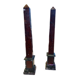 19th Century Pair Roman Obelisks Red and Green Marble For Sale