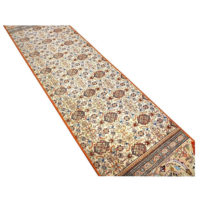 Orange Vintage Persian Tabriz Taba Tabai Wool 3x10 Orange & Ivory Handmade Runner Rug #1144063 For Sale - Image 8 of 12
