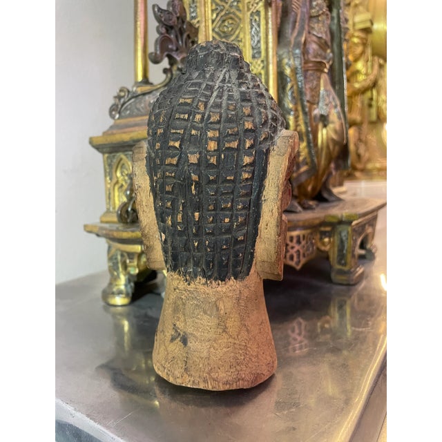 19th Century Himalayan Carved Buddha Head With Painted Detailing For Sale In Los Angeles - Image 6 of 7