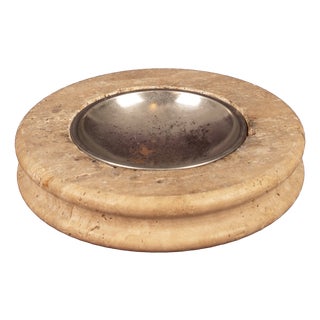 Round Italian Travertine Ashtray with Removable Metal Dish, 1970 For Sale