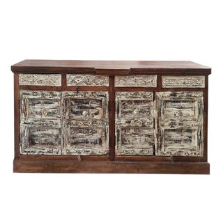 1920s Rustic Whitewash Antique India Door Sideboard For Sale