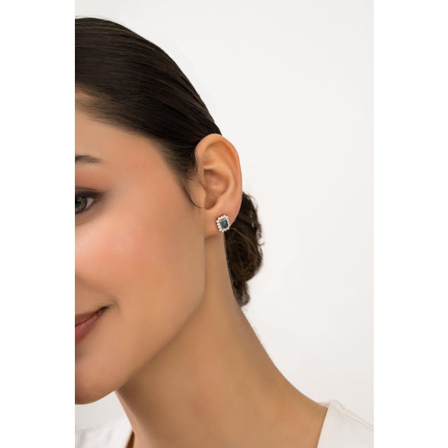 Not Yet Made - Made To Order 1.3ct Blue Sapphire Diamond Halo Art Deco Stud Earrings in 14k Yellow Gold- A Pair For Sale - Image 5 of 13