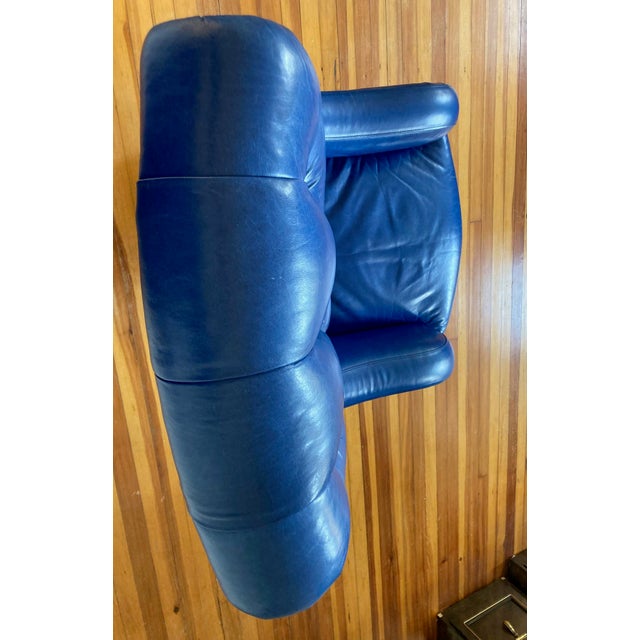 Royal Blue 1990s Vibrant Royal Tufted Blue Leather Brass Chesterfield Executive Desk Chair with Nailhead Trim For Sale - Image 8 of 9