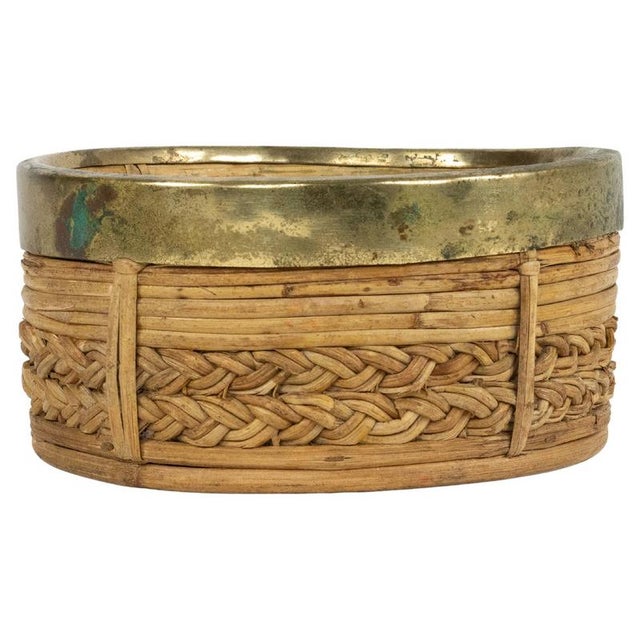 Mid-Century Modern Round Bowl in Rattan and Brass, 1970s For Sale - Image 10 of 11