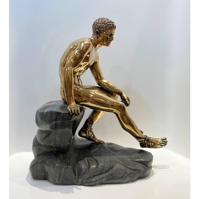 Bronze Nude Mercury Figural Sculpture on sculpted marble base.