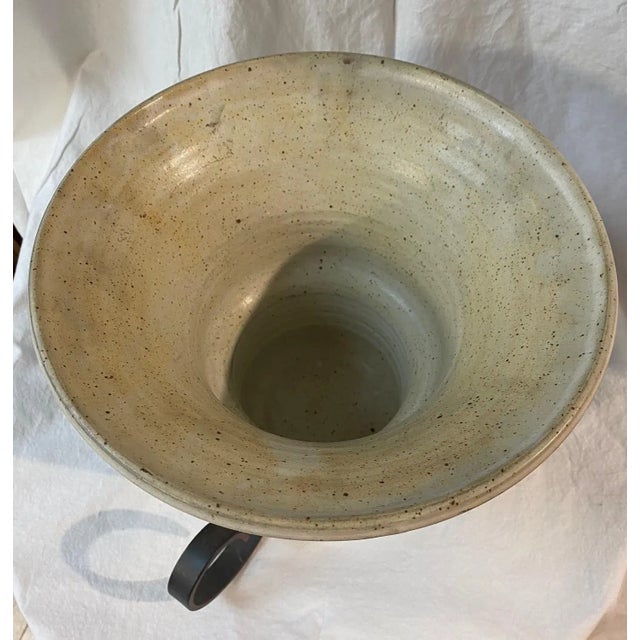 Sarreid Ltd. Cachepot Planter Vintage Showroom Sample Vintage White Ceramic on Iron Base For Sale - Image 4 of 10