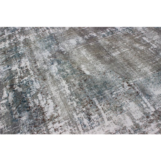 Mid 20th Century Distressed Vintage Persian Rug With Abstract Modern Design in Warm Gray-Silver For Sale - Image 11 of 11