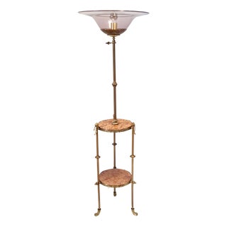 Vintage Brass Telescopic Floor Lamp with Red Travertine Marble Tops, 1920s For Sale