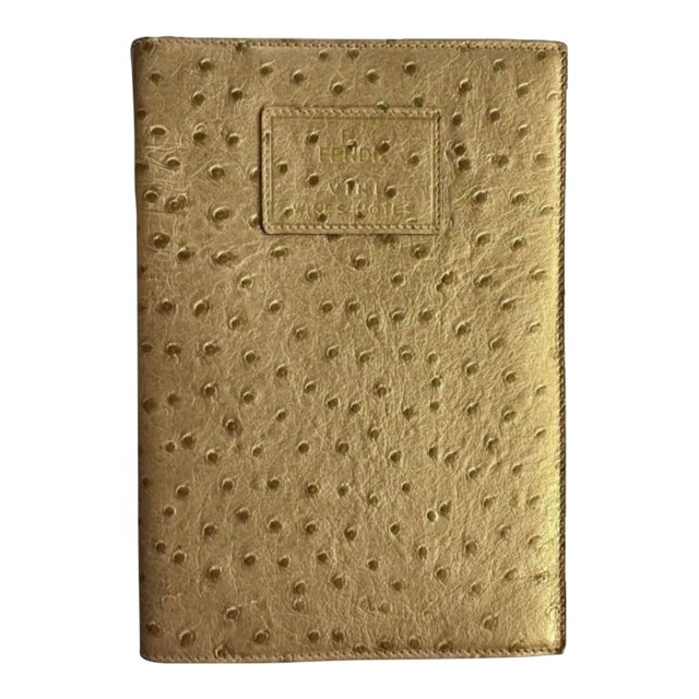 Vintage 90s Fendi Vini Wine Tasting Notes Journal Gold Notebook Ostrich Leather For Sale