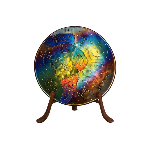 Large 17.5” Hawaiian Art Glass Decorative Charger Bowl With Display Stand For Sale - Image 6 of 6