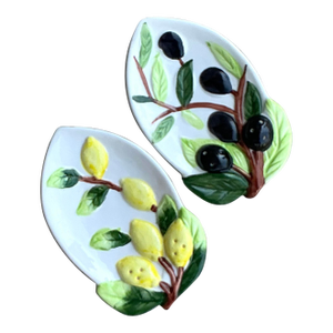 Vintage Italian Glazed Ceramic Spoon Rest - Set of 2