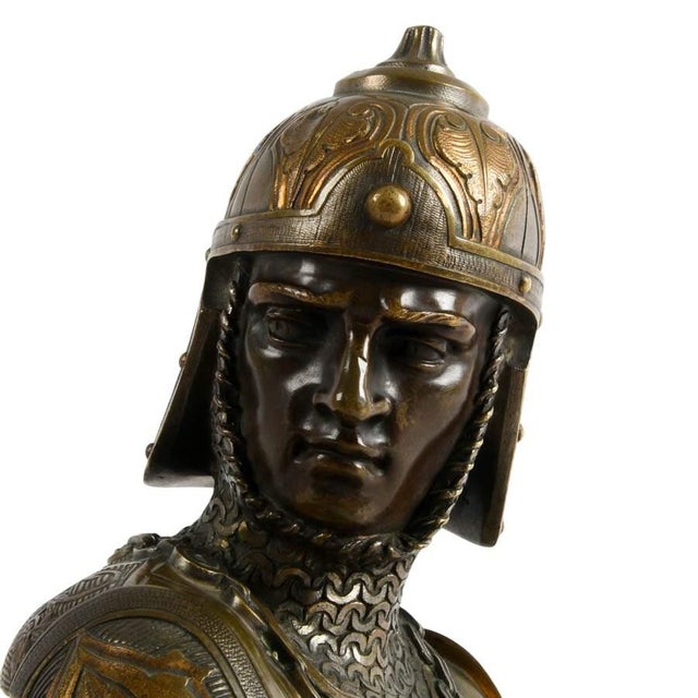 Metal French Bronze Medieval Crusader Bust After Émile Guillemin For Sale - Image 7 of 9