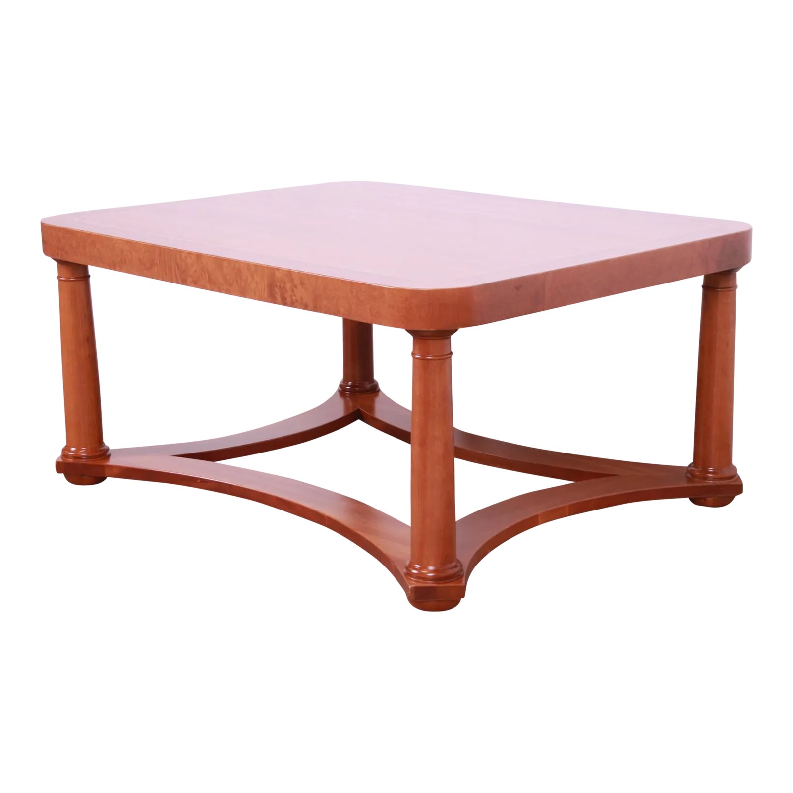 Baker Furniture Empire Burl and Cherry Wood Coffee Table, Newly