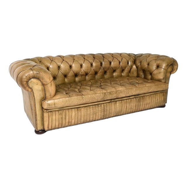 Deep-Buttoned Leather Chesterfield Sofa, 1930s For Sale