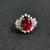 Art Deco Vintage Faux Ruby Cocktail Ring Pear Baguette Sterling Silver Cubic Zirconia Halo Cluster Size 8 For Sale - Image 3 of 11