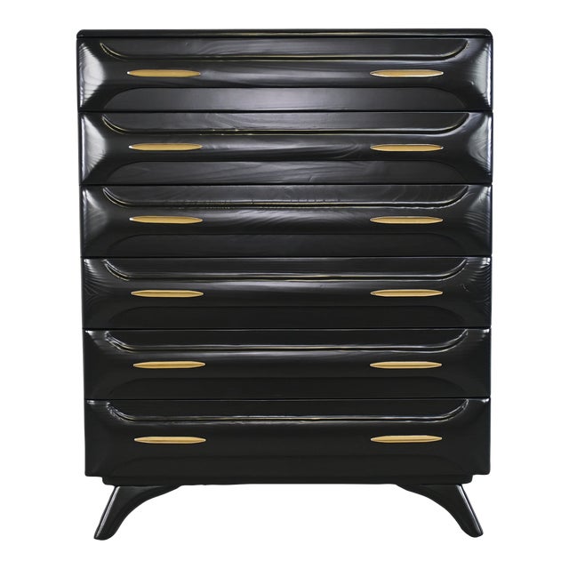 Franklin Shockey Mid Century Modern Sculpted Pine Highboy Dresser For Sale