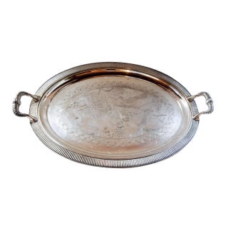 Antique Aesthetic Movement Silverplate Tray With Grapes and Birds For Sale