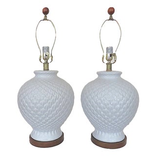 Ralph Lauren Designer Pineapple Table Lamps in White - a Pair For Sale
