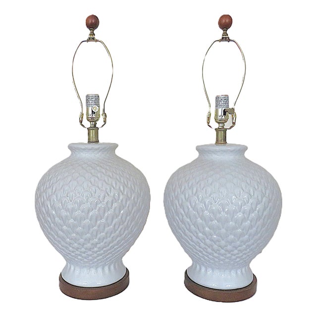 Ralph Lauren Designer Pineapple Table Lamps in White - a Pair For Sale