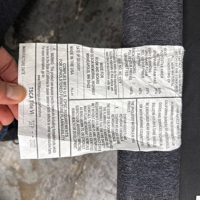 Room & Board Mayer Two Piece Sofa in Flint Charcoal For Sale - Image 10 of 12