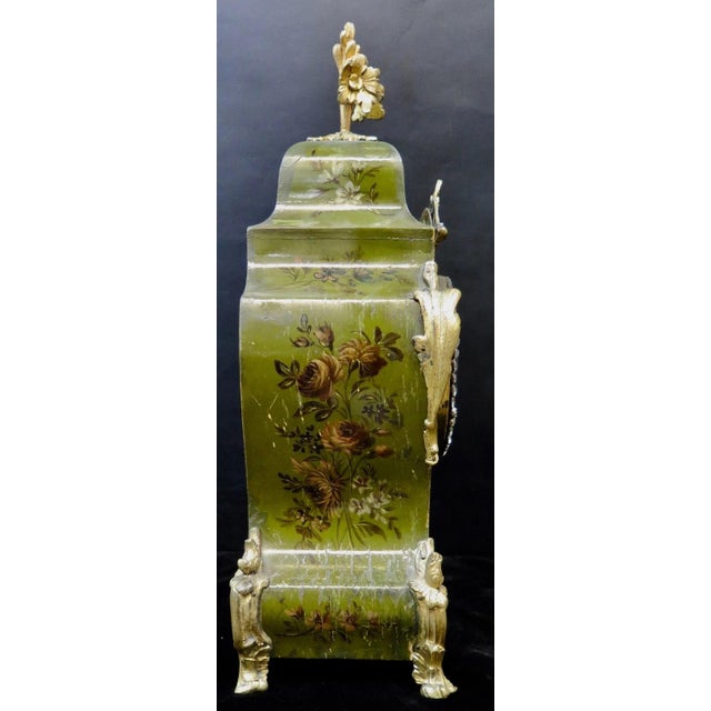 Olive Vintage Continental Mantle Clock For Sale - Image 8 of 12