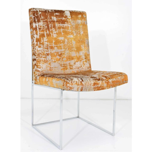 Milo Baughman Milo Baughman Thin Frame Chrome Dining Chair in Gold Metallic, by Pairs Up to 12 For Sale - Image 4 of 13