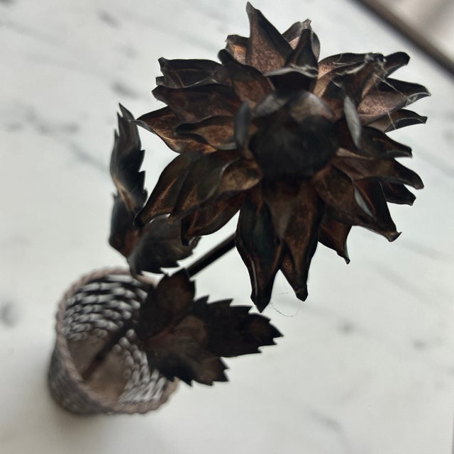Metal Vintage Mid-Century Janna Thomas Style Taxco Mexican Sterling Silver & Mixed Metal Flower Sculpture - Eagle Hallmark - 5.5” For Sale - Image 7 of 9