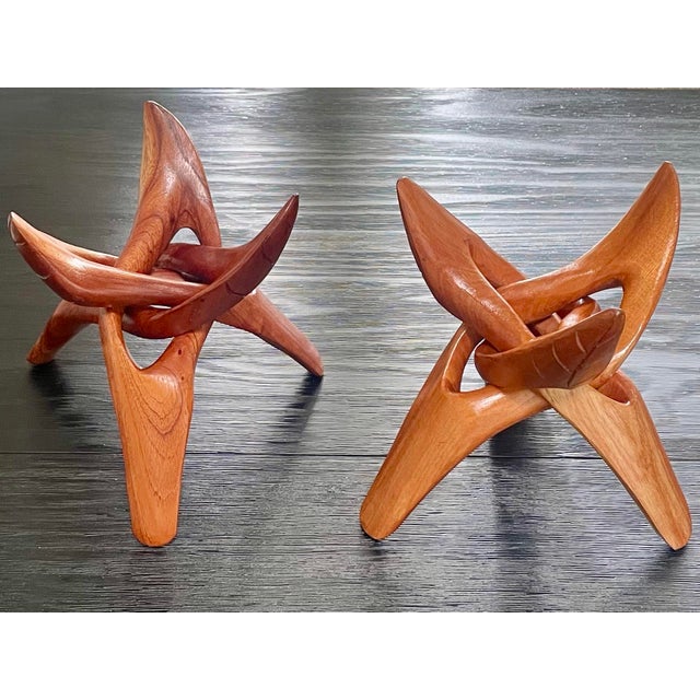 Vintage Carved Teak Tripod Bowl or Geode Display Stands - Set of 2 For Sale - Image 4 of 9