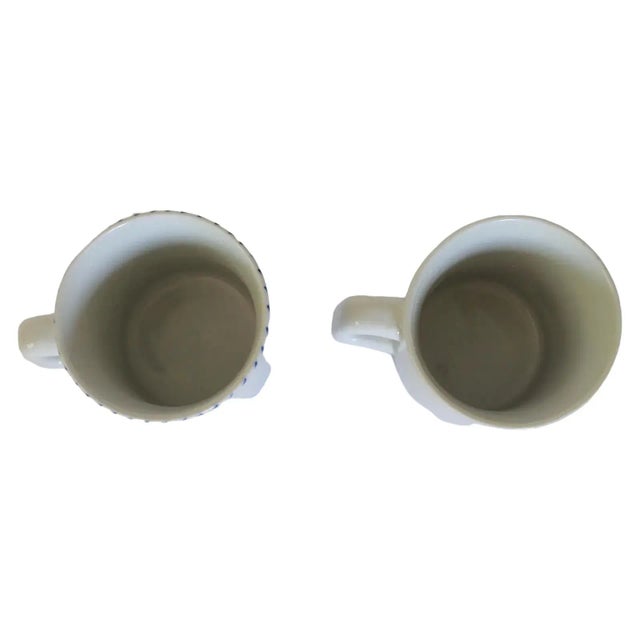 1990s Vintage Pair of Blue & White Rooster Coffee Mugs For Sale - Image 5 of 7