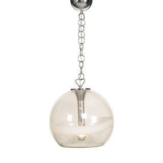 Vintage Italian White and Clear Murano Glass Pendant Lamp, 1970 For Sale