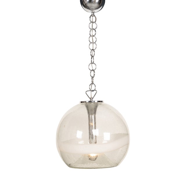 Vintage Italian White and Clear Murano Glass Pendant Lamp, 1970 For Sale