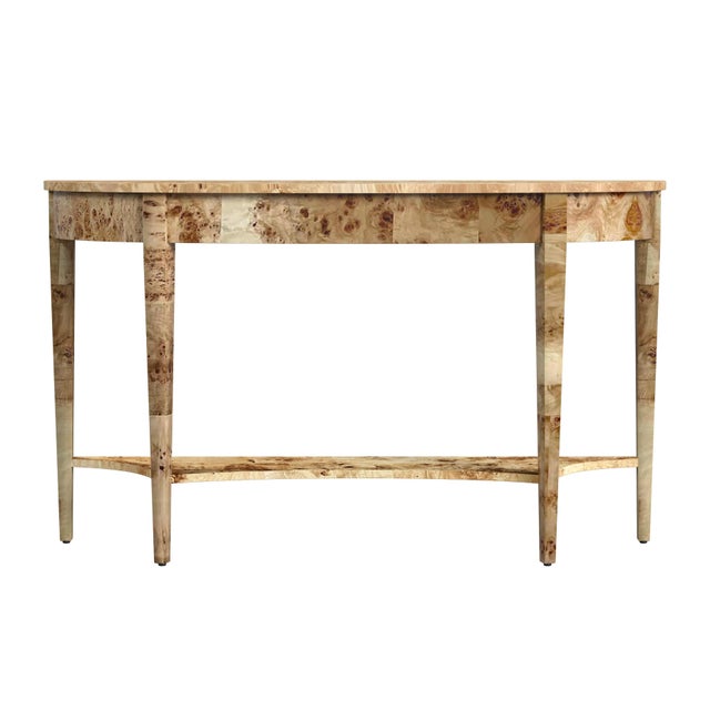 Spritely Home Accent Furniture Astor 54"W Demilune Console Table, Light Burl For Sale - Image 4 of 8