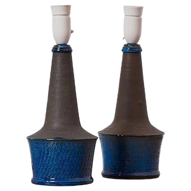 Blue and Grey Table Lamps by Nils Kähler, Denmark, 1960s, Set of 2 For Sale