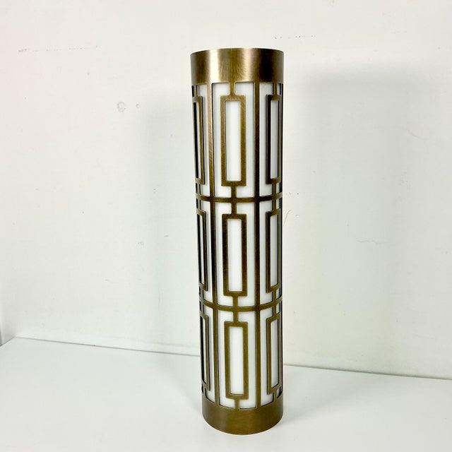Vintage Hollywood Regency Roman Empire Style Cylinder Tole Bronze Wall Sconce, Milk Glass. For Sale - Image 10 of 13