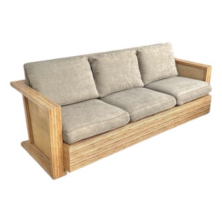 Vintage Sculptural Rattan and Cane Sofa After Jean-Michel Frank For Sale