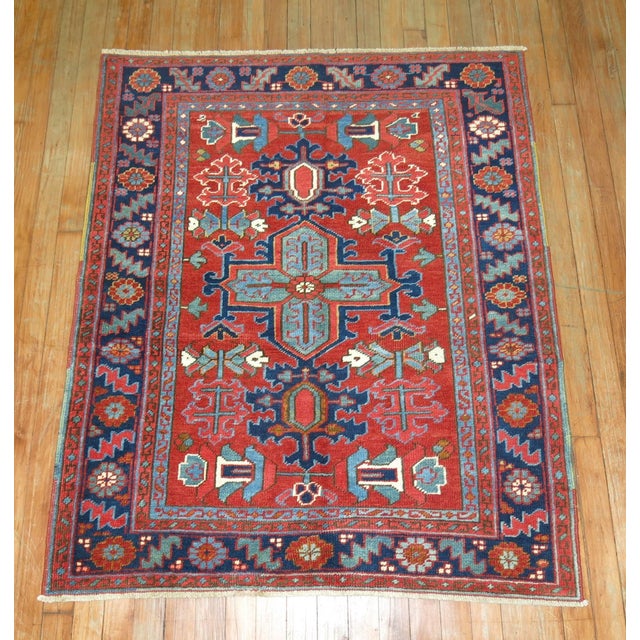 American Pair of Antique Persian Serapi Heriz Square Rugs - 3'5" x 4'2" For Sale - Image 3 of 18
